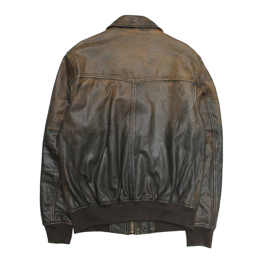 Frye Men’s Brown Beige Nebraska Bomber Leather Jacket Brown/Beige