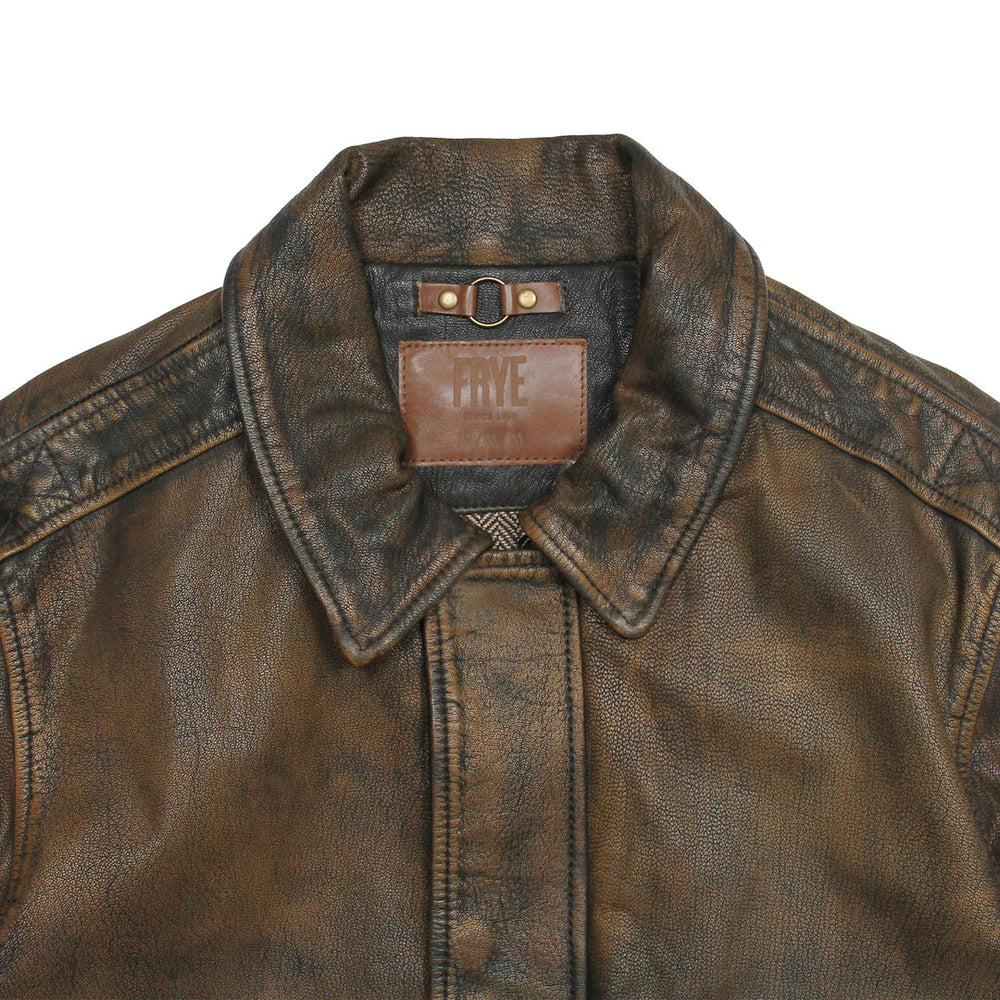 Frye Men’s Brown Beige Nebraska Bomber Leather Jacket Brown/Beige